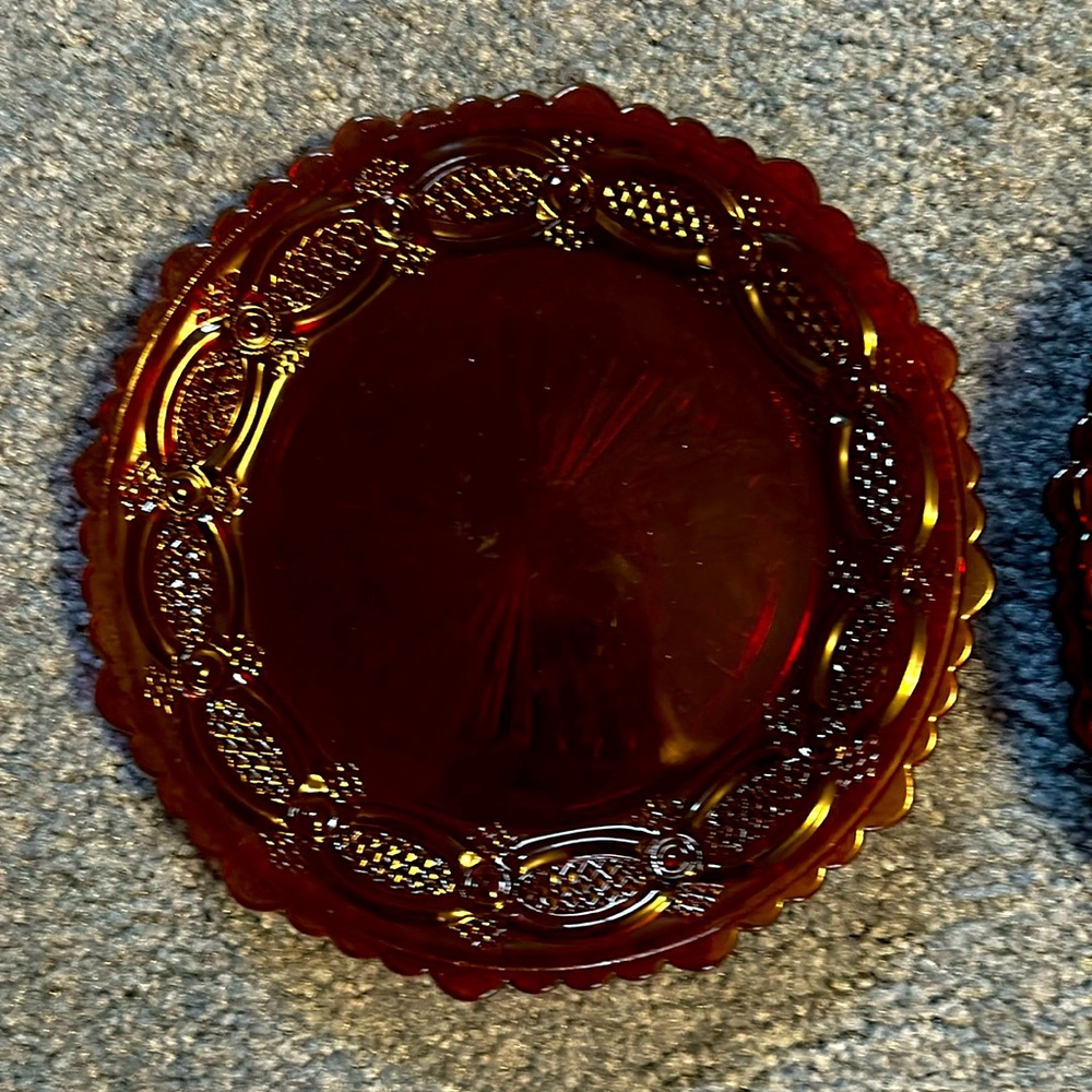 4 vintage dessert plates Avon red